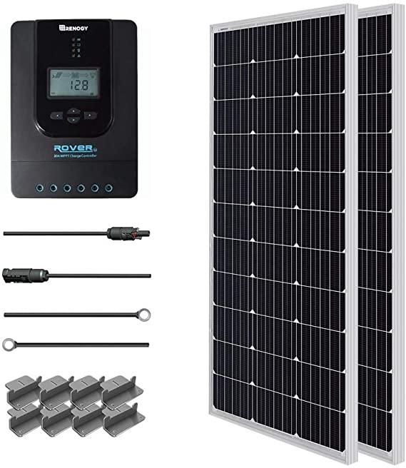 Renogy 200 Watt 12 Volt Monocrystalline Solar Starter Kit with 20A Rover MPPT Charge Controller