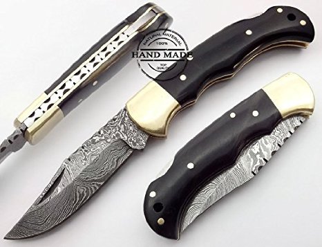 Buffalo Horn 6.5'' 100% Handmade Damascus Steel Folding Pocket Knife 100% Prime Quality