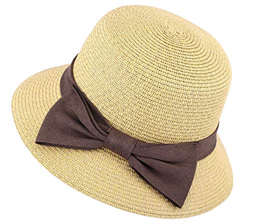 Lullaby Women's Wide Brim Straw Sun Hat w/Large Decorative Bow and Drawstring