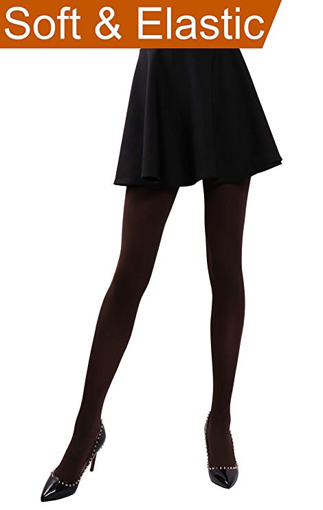 HeyUU Women's Semi Opaque Solid Color Soft Footed Pantyhose Tights 2 Pack