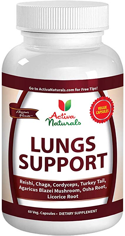 Lungs Supplement with Reishi, Chaga, Cordyceps, Turkey Tail, Agaricus Blazei Mushrooms and Licorice Root for Comprehensive Lung & Respiratory Health Support, 60 Veggie Caps