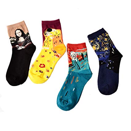 Famous Painting Womens Crew Socks - HSELL Funny Patterned Cotton Socks 4 Pack