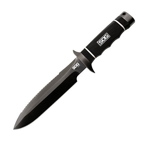 SOG Demo Fixed Blade SSD01-L - Black TiNi, Dual Edged 7.25" Blade, TPR Handle, Leather Sheath