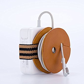 PowerPlay leather cable organizer for 85W & 60W MacBook power adapter (Tan/Stripes)