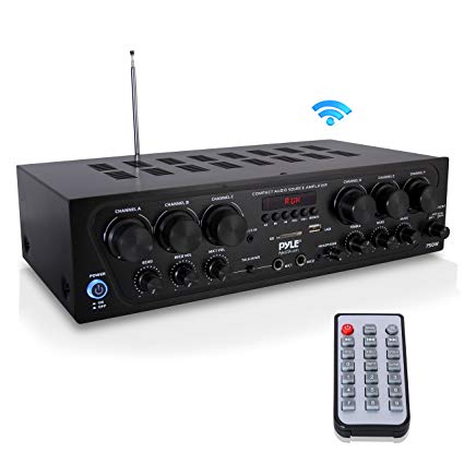 Bluetooth Home Audio Amplifier System - Upgraded 2018 6 Channel 750 Watt Wireless Home Audio Sound Power Stereo Receiver w/ USB, Micro SD, Headphone, 2 Microphone Input w/ Echo, Talkover for PA - Pyle