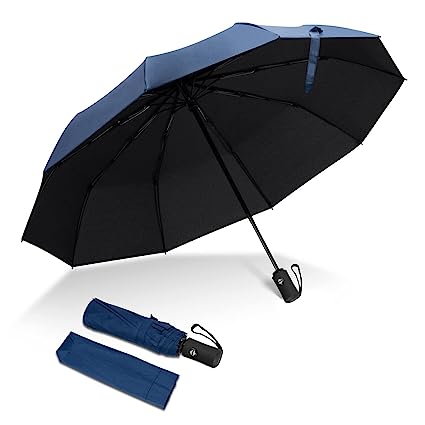 COLLAR AND CUFFS LONDON Portable Travel Umbrella - Umbrellas for Rain Windproof, Strong Compact & Easy Auto Open/Close Button for Single Use Umbrella for Wind and Rain,