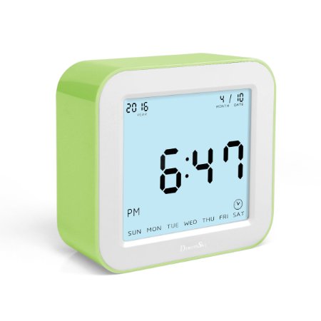 DreamSky Portable Alarm Clock With Timer, Time/Date/Temperature Display In 4 Angle , Light Activated Night Light ,Battery Operated Travel Clocks.Simple To Set (Green)