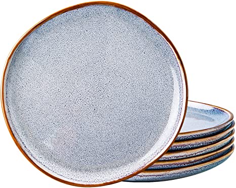 AmorArc Ceramic Dinner Plates Set of 6, 10.5 Inch Handmade Reactive Glaze Stoneware Plates, Large Rustic Shape Dinnerware Dish Set for Kitchen, Microwave & Dishwasher Safe, Scratch Resistant - Blue