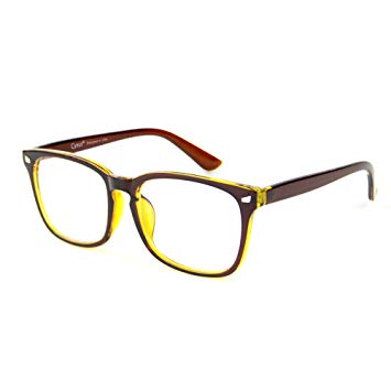 Cyxus Blue Light Filter Computer Glasses for Blocking UV Headache [Anti Eye Fatigue] Vintage Eyeglasses, Unisex(Men/Women) (Brown Yellow)