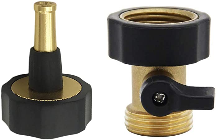 Hanobo Pack of 2 Brass Shut Off Garden Hose Connectors with High Pressure Jet Sweeper Sprayer Nozzle