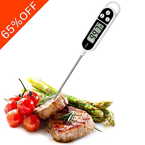 [Upgrade] Digital Cooking Meat Thermometer Valentine's Day Gift, ZONV Barbecue thermometer, Kitchen Thermometer with Stainless Steel Probe, Large LCD Screen for Grill,Food,BBQ,Milk,Steak,turkey-White