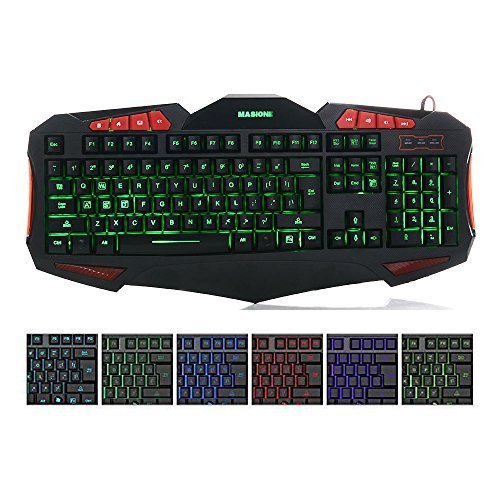 Masione Domineering LED USB Gaming Keyboard with 7 Adjustable Colorful Backlights