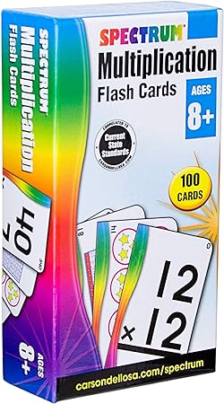 Spectrum - Multiplication Flash Cards - 100 Cards for Basic Arithmetic, 3rd, 4th and 5th Grade Math, Ages 8