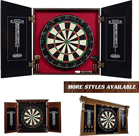 Barrington Collection Bristle Dartboard Cabinet Set: Professional Hanging Classic Sisal Dartboard with Self Healing Bristles and Accessories - Available in Multiple Styles
