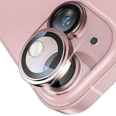 IQShield for iPhone 13 Camera Lens Protector, Anti Scratch HD Tempered Glass Metal Ring Guard, Shockproof Aluminum Alloy Lens Screen Cover - Pink