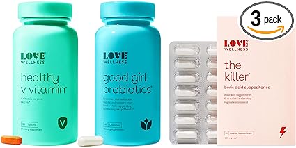 Love Wellness Triple Threat Vaginal Suppository Kit - The Killer, Good Girl Probiotics & Healthy V Vitamin - Fast-Acting Vitamins & Suppositories for Vaginal Health - Helps Balance Yeast, Odor & pH