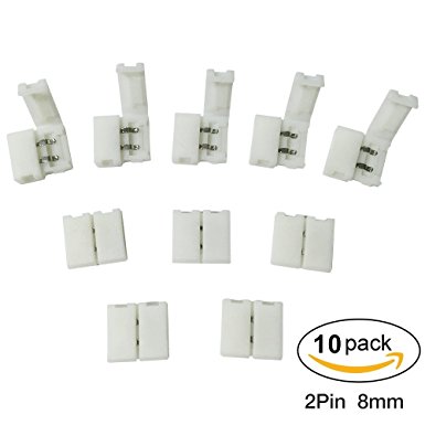 LightingWill 10pcs Pack Strip to Strip Unwired Gapless Solderless Snap Down 2Pin Conductor LED Strip Connector for 8mm Wide 3528 2835 Single Color Flex LED Strips 8MM-2PCCB10
