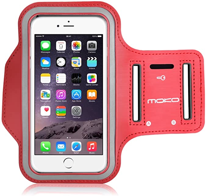 MoKo Armband for iPhone 6s Plus / 6 Plus, Sweatproof Sports Armband Running Arm Band for iPhone 6S Plus, 6 Plus, Samsung S8 Plus, S7 Edge, Note 4/5, J7, Red (Fits Arm Girth 10.8"-16.5")