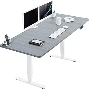 VIVO Electric Height Adjustable 71 x 30 inch Memory Stand Up Desk, Dark Gray Table Top, White Dual Motor Frame, Preset Controller, 2B Series, DESK-KIT-2W7G