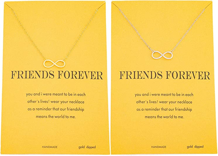Dainty Infinity Friendship Charm BFF Necklaces for 2, 16K White & Yellow Gold Plated