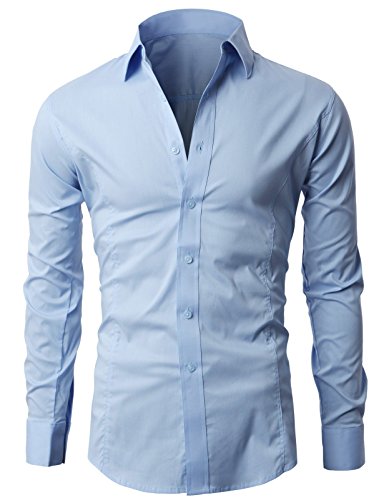 Lyon Becker Men's Shirts Long Sleeve Slim Fit Casual Formal Shirt Basic Plain Dress Office PS01
