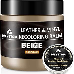 Leather Recoloring Balm - Mink Oil -Leather Repair Kit for Leather Bag, Sofa, Leather Restoration Kit for Worn, Faded, Scratched Leather (Beige)