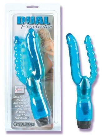 Multi Speed Double Pleasure Dual Penetrator Vibrator G-spot Female Massager with Anal Beads (Blue) Adult Sex Toy Product!