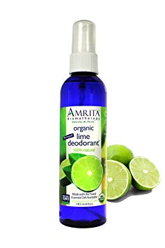AMRITA Aromatherapy: Organic Lime Deodorant Spray - All Natural PARABEN Free Body Odor Eliminator, NON-GMO & 100% Natural Essential oil Blend - SIZE: 4oz