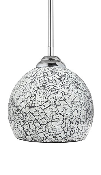Linea di Liara Nicola Medium Round One-Light Stem Hung Pendant Lamp, Chrome with Crackled Lustrous Pearl Glass Shade LL-P416-LP