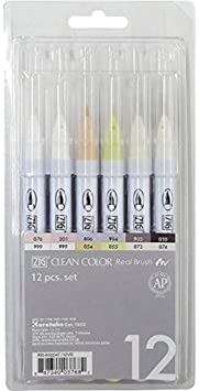 Kuretake Zig Real Brush 24 pens (12 Pale Colors Set)