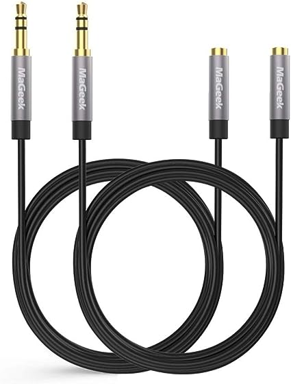 MaGeek 3.5mm Audio Aux Extension Cord, (2-Pack,10ft / 3.0m) Long TRRS 4-Pole Headphone Cable Male to Female Auxiliary Extension Adapter Compatible with Beats, iPhone, iPad, Car Audio and More(Black)