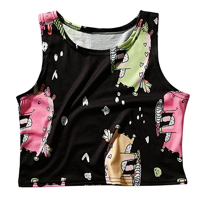 Women's Multi Digital Printed Sexy Bodycon Sleeveless Cropped Tank Top