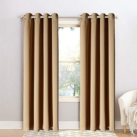 Maevis Blackout Curtains 2 Panels for Bedroom Window Treatment Thermal Insulated Solid Grommet Blackout Drapes for Living Room (Brown, 52*95inch)