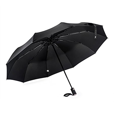 Travel Umbrella, Large 50.4" Windproof Canopy ,10 Ribs, Compact Auto Open and Close, SEALODY Black Umbrella