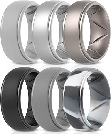 ThunderFit Silicone Rings for Men - Breatheable Airgrooves Step Edge 10mm Wide - 2.5mm Thick