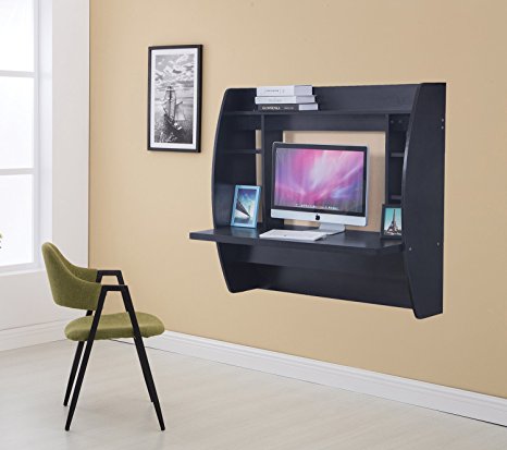 Umax Wall Mounted Floating Desk with Storage (Black)