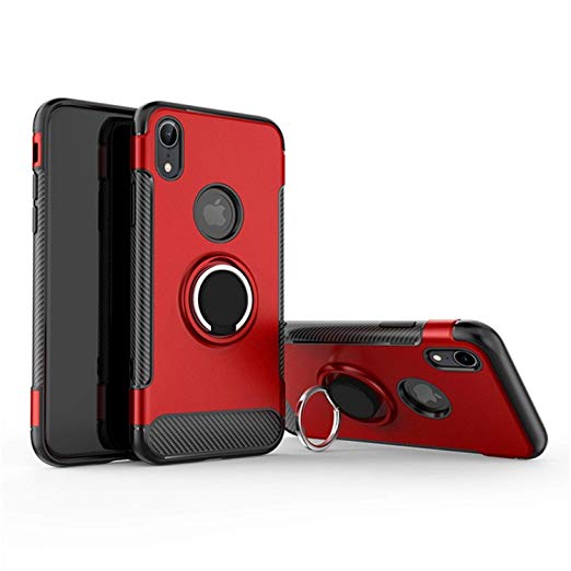 iPhone XR Case,DAMONDY Shockproof Ring Kickstand 360 Degree Rotating Ring Drop Protection Shock Absorption Compatible Magnetic Car Mount case Holder iPhone XR 6.1 Inch 2018-red