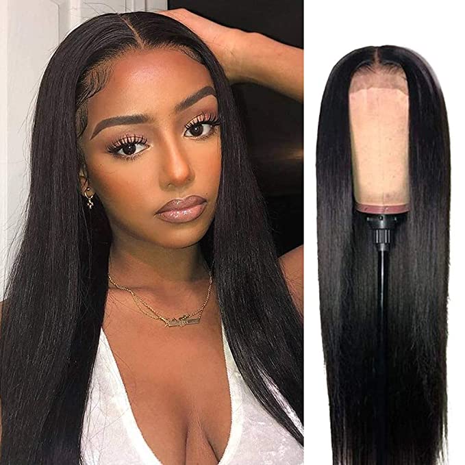 ISEE Hair 4x4 Lace Front Wigs Human Hair For Black Women Grade 10A Brazilian Straight Human Hair Lace Closure Wigs 180% Density Pre Plucked With Baby Hair Natural Color (26'')