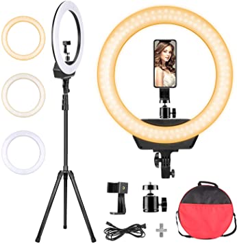 Ring Light with Stand, 3200-5600K Dimmable LED Ringlight 3 Color with 80-inch Stand Phone Holder and Carry Bag for Photography/Camera/Makeup/YouTube/Video Live Stream(Protect Eyes)