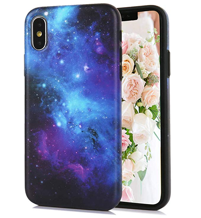 Hepix iPhone Xs Case iPhone X Cases, Sparkle Starry Night Design, Soft Rubber Gel IMD Slim Protective Phone Cover Cases for iPhone Xs/X (2018) 5.8"