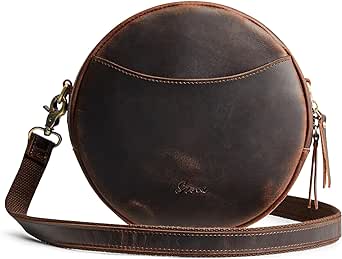 S-ZONE Leather Crossbody Bags for Women Trendy Circle Cross Body Shoulder Bag Designer Round Purses