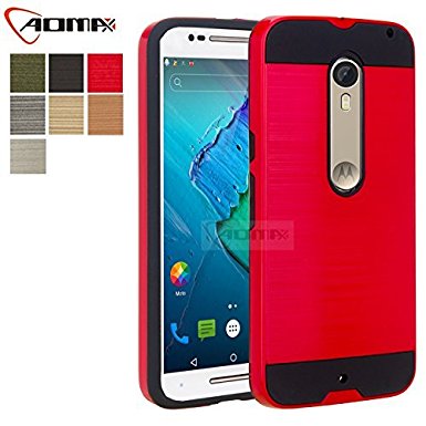 Moto X Style Case, Moto X Pure Edition Case, Aomax@ Anti-Shock Brushed Metal Texture , TPU & PC Dual Layer Hybrid Non-slip Protective Case For Moto X Pure Edition & Moto X Style (VLS Armor Red)