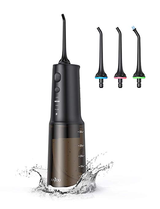 Anjou Water Dental Flosser Rechargeable Cordless Dental Oral Irrigator - IPX7 Waterproof 4 Modes Water Flossing for Home and Travel