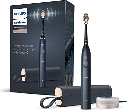 Philips Sonicare Power Electric Toothbrush 9900 Prestige with SenseIQ, Adapts, Cares, AI-Powered Sonicare App, USB Travel Case & Charging Stand, UK 2-Pin Bathroom Plug, Midnight Blue, HX9992/12, 506 g