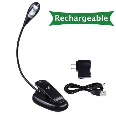 LE Portable LED Book Light, Rechargeable and Flexible, 2-Level Brightness, AC Adaptor and USB Cord Included, Daylight White, Travel Light, Clip Light with Stand, Task Lighting