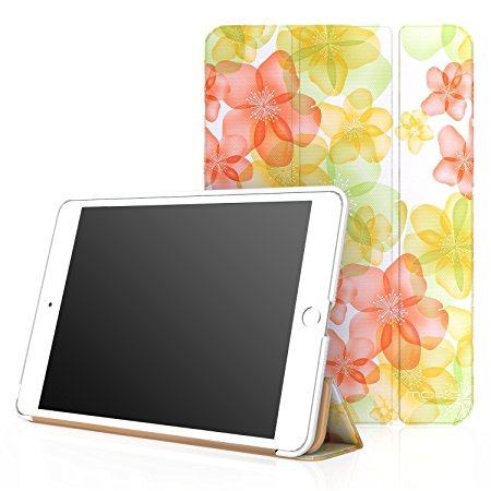 MoKo Case for iPad Mini 4 - Slim Lightweight Smart-shell Stand Cover Case With Auto Wake / Sleep for Apple iPad Mini 4 (2015 edition) 7.9 inch iOS Tablet, Floral GREEN