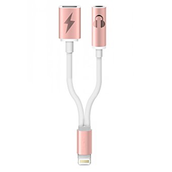 2 in 1 Lightning Adapter for iPhone7 7Plus Charger and Headphone Jack Lightning to 3.5mm Audio Earphone Jack Adapter(Rose Gold)