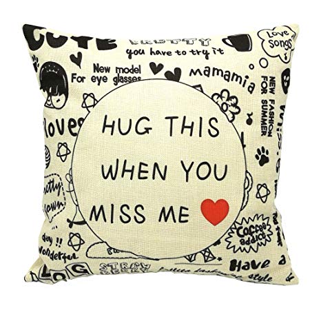 Decorative Throw Pillow Covers Hug This When You Miss Me And Cotton Square Cushion Case Casual Life Background Toss Pillowcase with Hidden Zipper Closure 18 X 18 Inches