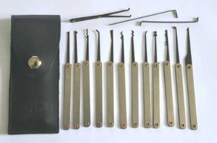 15 piece GOSO slimline pocket lock pick set with FREE colour guide to picking locks