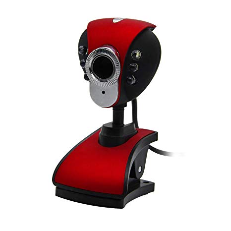Leocam Webcam - USB 2.0 HD Web Camera with Build-in Microphone Clip-on 360 Degree By (Red)